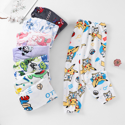 冬季珊瑚绒加厚加绒款儿童睡裤女童保暖裤子男孩中大童睡衣家居裤