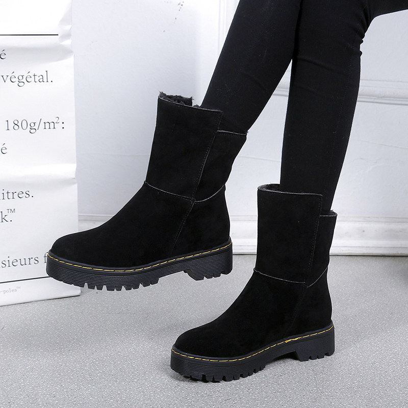 雪地靴女中筒保暖加厚加绒棉鞋女短靴冬季平底防水防滑冬靴棉靴