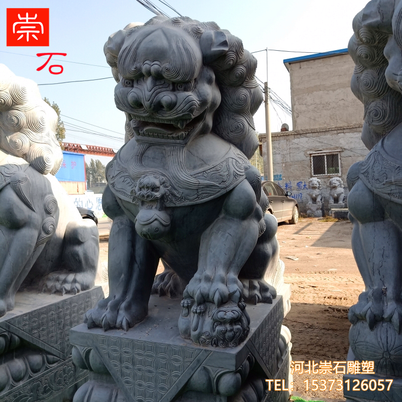 青石石雕石狮子2米一对看门镇宅家用门口摆件大型汉白玉小号祠堂