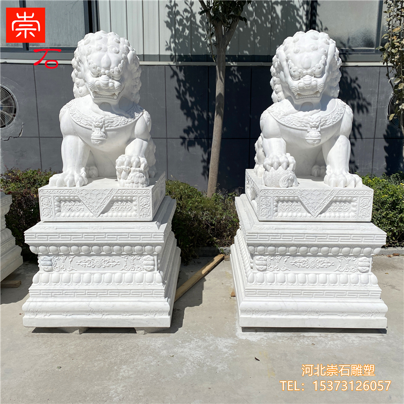 汉白玉石狮子一对石雕青石看门镇宅家用大门口酒店摆件墓地前墓碑