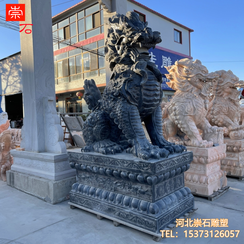 复古怀旧圆雕麒麟青石天然石材