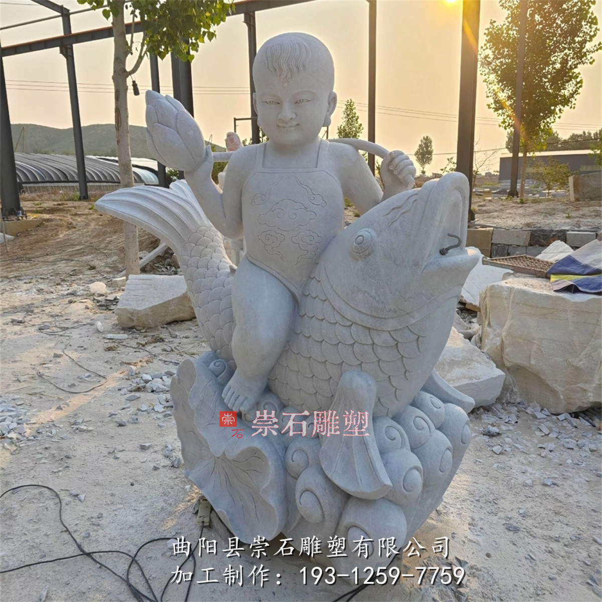 石雕鱼喷水鱼池吐水鲤鱼大理石庭院户外喷泉小鱼流水景观装饰摆件