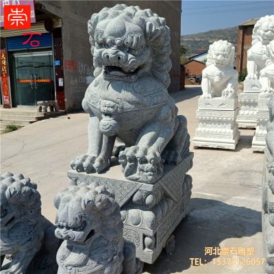 大型花岗岩招财石雕狮子一对公司门口摆件大型惠安石雕祠堂寺庙北