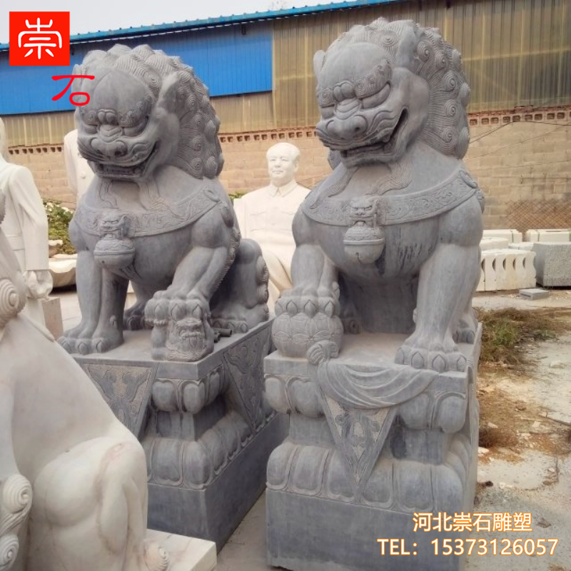 石雕青石石狮子一对别墅看门镇宅家用门口汉白玉招财祠堂大型摆件