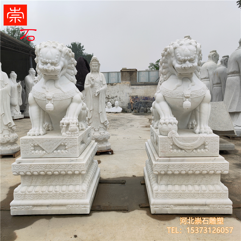 大型石狮子一对石雕汉白玉看门镇宅家用门口小号摆件祠堂墓前