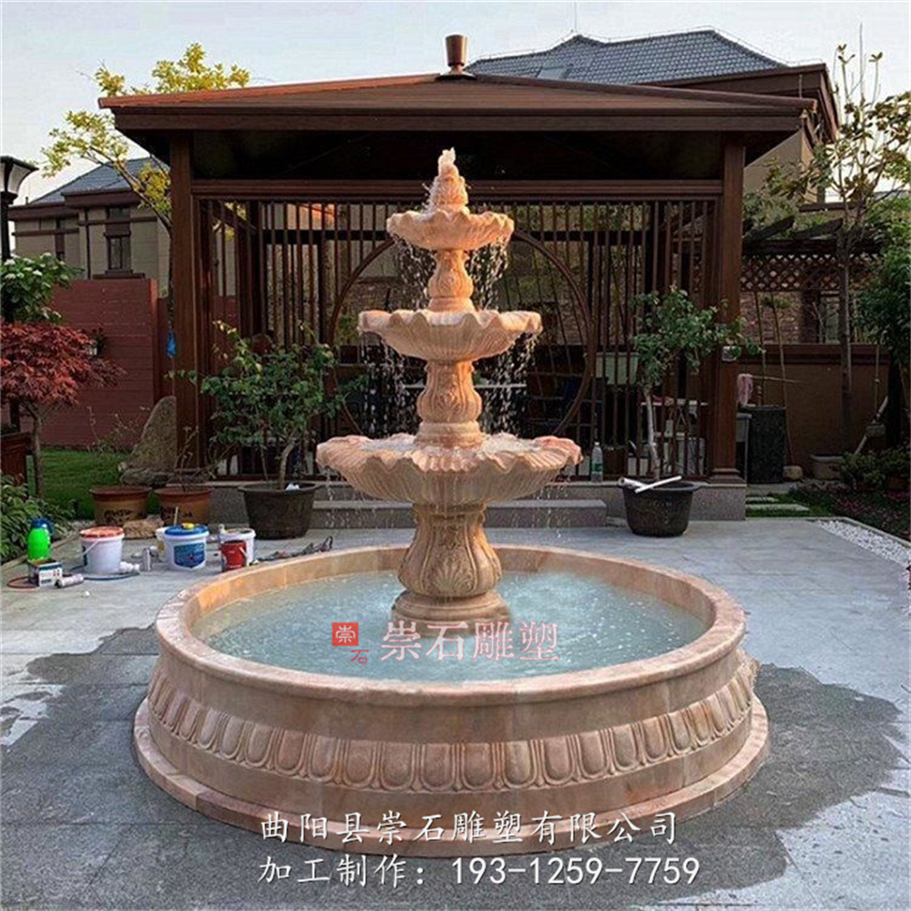 石雕喷泉欧式大理石天然风水球庭院别墅酒店大小型流水景观摆件儿