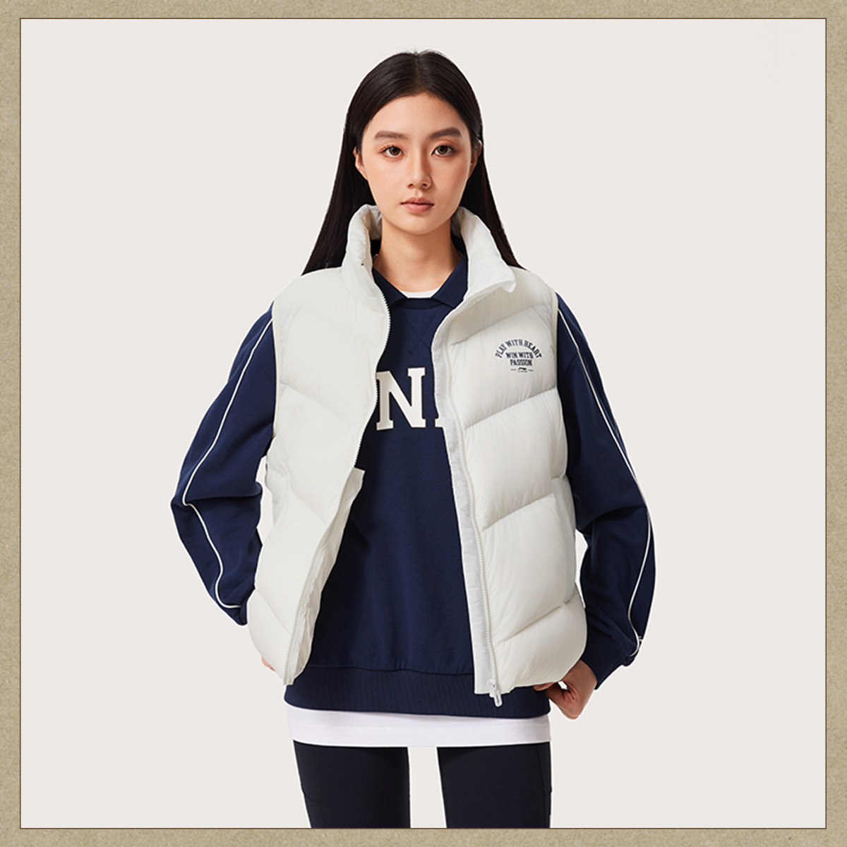 李宁正品运动生活系列女子复古休闲立领宽松保暖羽绒马甲AMRU004,运动服/休闲服装,羽绒马甲,淘宝优惠券,粉丝福利购,淘宝优惠卷