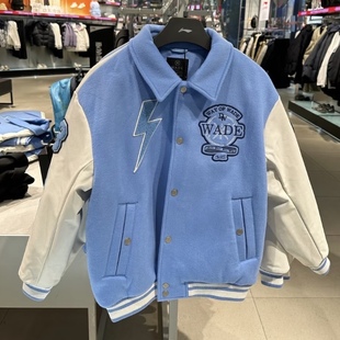 李宁正品 宽松翻领羊毛棉服夹克外套AJMV017 韦德系列男子休闲皮袖