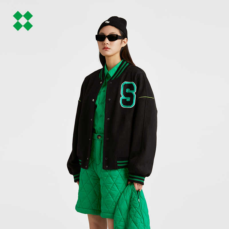 美式复古黑色刺绣棒球服女ins潮春秋宽松夹克设计感小众短款外套