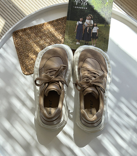 牛皮老爹鞋女厚底增高小众大头松糕鞋丑萌运动鞋踩屎感休闲溶解鞋