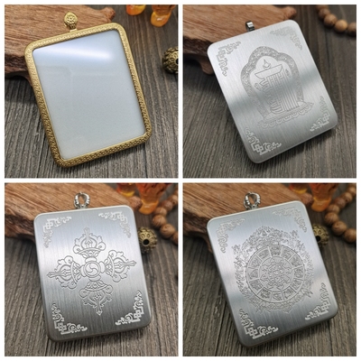 钛钢宽边唐卡嘎乌盒子藏传吊坠4X5尼泊尔道家民族教派噶乌朱砂盒