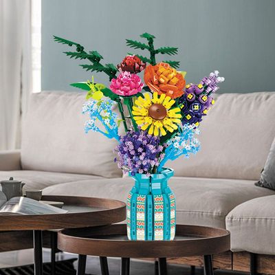 自由部落11001-37向日葵永生花束手工拼装积木玩具模型摆件跨境