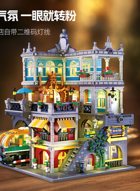 杰星89128汉堡店地铁建筑街景高难度益智拼装积木女孩子跨境玩具