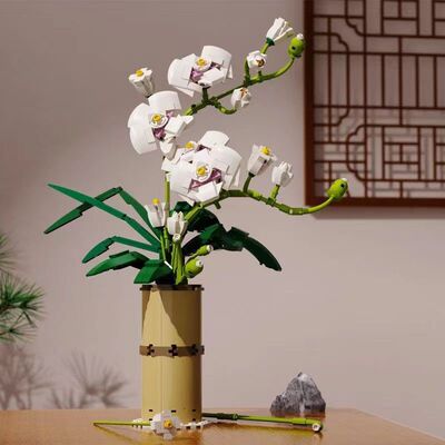启智乐92000蝴蝶兰花花束积木拼插儿童小颗粒玩具礼品礼物摆件
