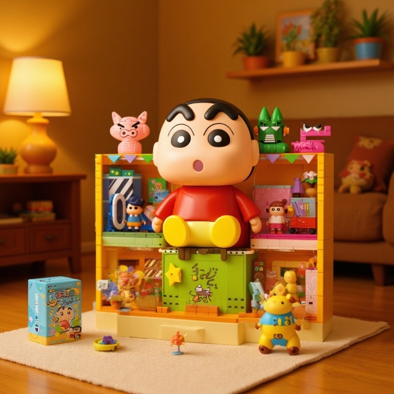 X砖区蜡笔小新积木玩具大作战小颗粒男女孩拼装暑假玩具豪华版