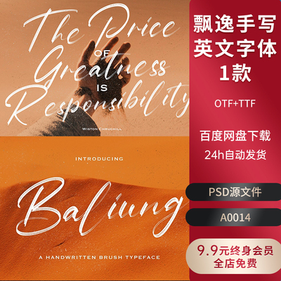 飘逸手写流畅连笔设计素材潇洒手写风格精选字体ps/ai/mac安装包