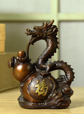 纯铜龙精神生肖家居装饰摆件葫芦龙客厅招福铜摆件