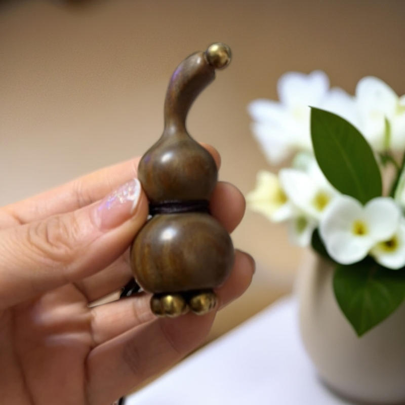 吴忠良正宗绿檀木黄铜金葫芦摆件实木质挂件眼部拨筋疏通经络