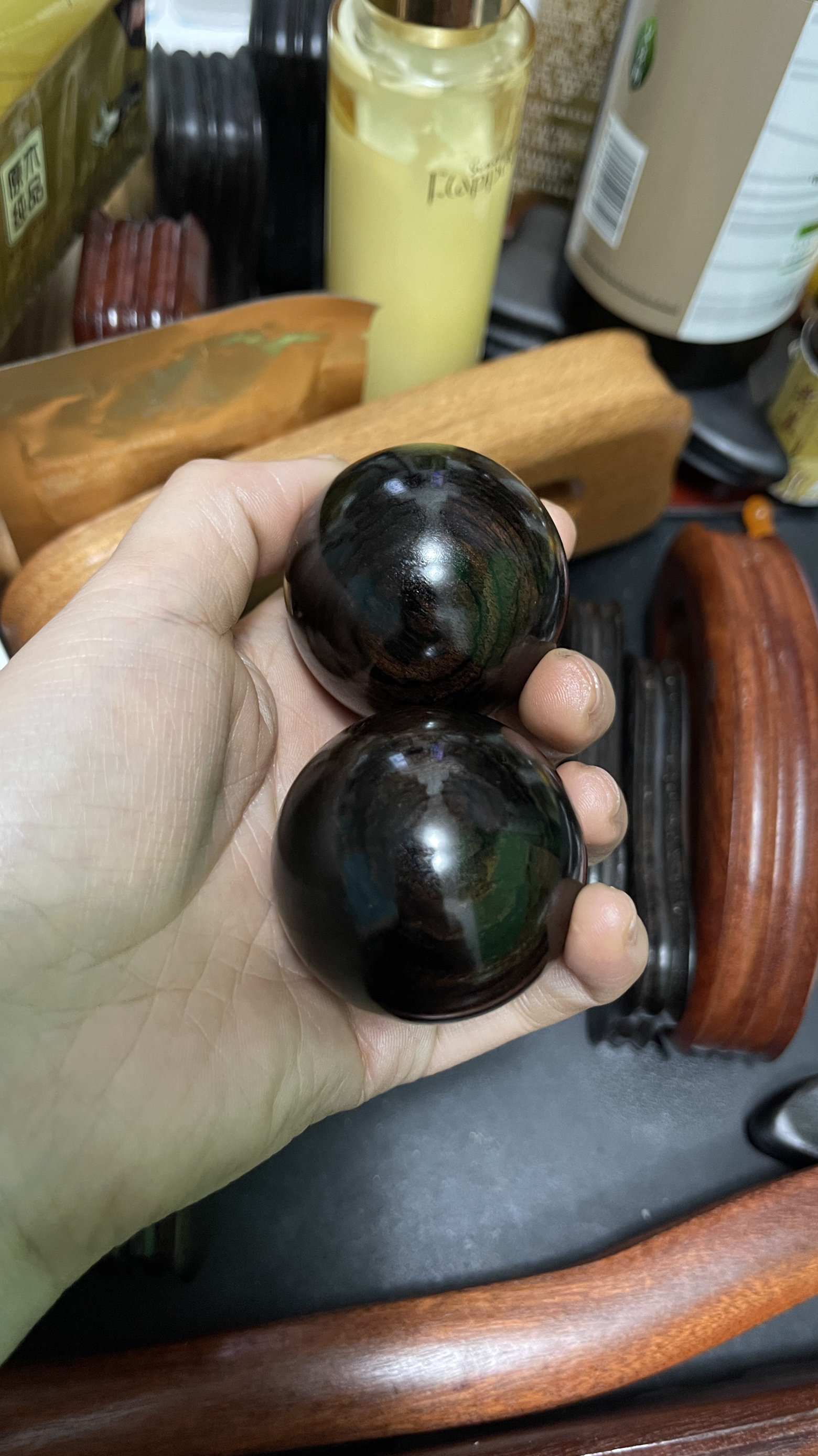 【吴忠良】老料紫光檀4.5一对居家手工打磨正品健身球中老年康复