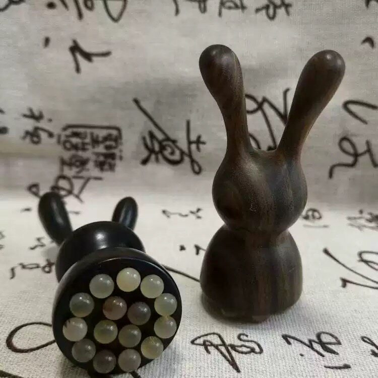 吴忠良正宗紫光檀兔子莲蓬羊角按摩器面部刮痧鼻子点穴眼部拨筋