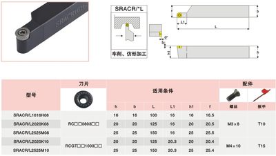 螺钉式外圆数控刀杆SRACL/SRACR1616H06/H08/H10/H12装圆刀片