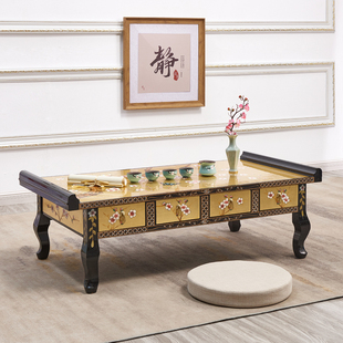 钢琴烤漆金箔四斗茶几悟道茶台桌酒店民宿大茶台明清彩绘梅花蝴蝶