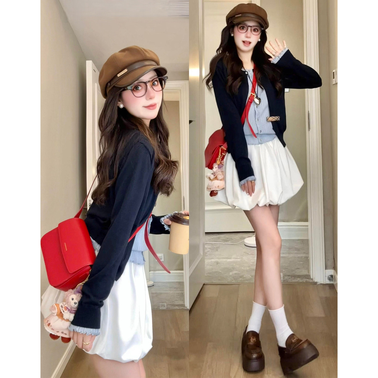 白色花苞短裙裤女春夏2026新款甜美a字小个子蓬蓬半身裙外穿短裤