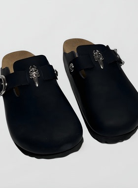 Remake包头式皮面牛皮拖鞋客制改造黑色男女同款