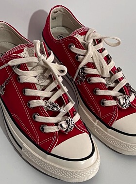 REMAKE客制十字架绣皮标气眼扣宝剑扣红色高低帮帆布鞋