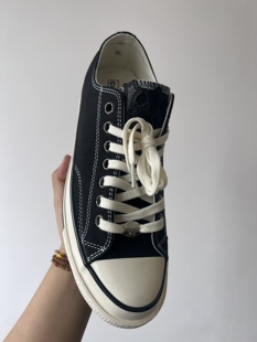 Remake客制十字架绣皮气眼扣黑色帆布低帮鞋百搭舒适男女同款