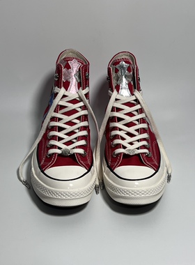 Remake客制十字架绣皮气眼扣红色帆布高帮鞋百搭舒适男女同款