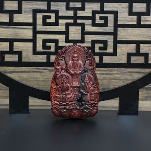 雷击枣木三清浮雕牌吊坠饰品龙虎山道家道牌天然精品雷焦画像