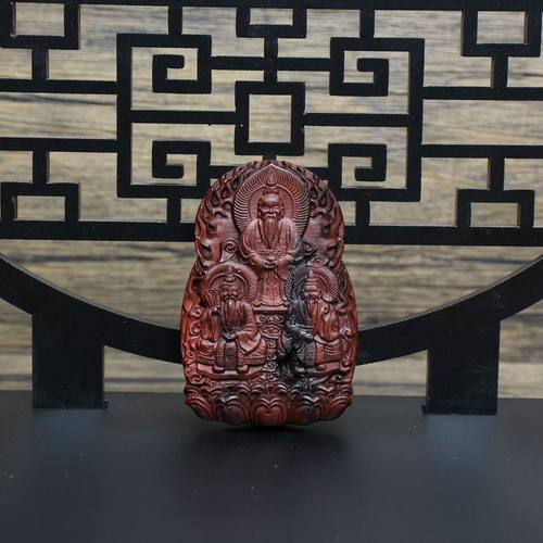 雷击枣木龙虎山三清浮雕牌吊坠