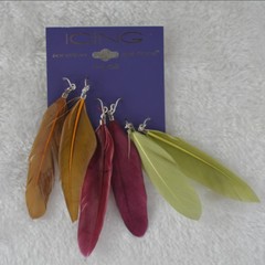 KA2/icing浪漫古典民族风流行羽毛耳环长款耳环 耳饰 3对装