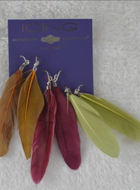 KA2/icing浪漫古典民族风流行羽毛耳环长款耳环 耳饰 3对装