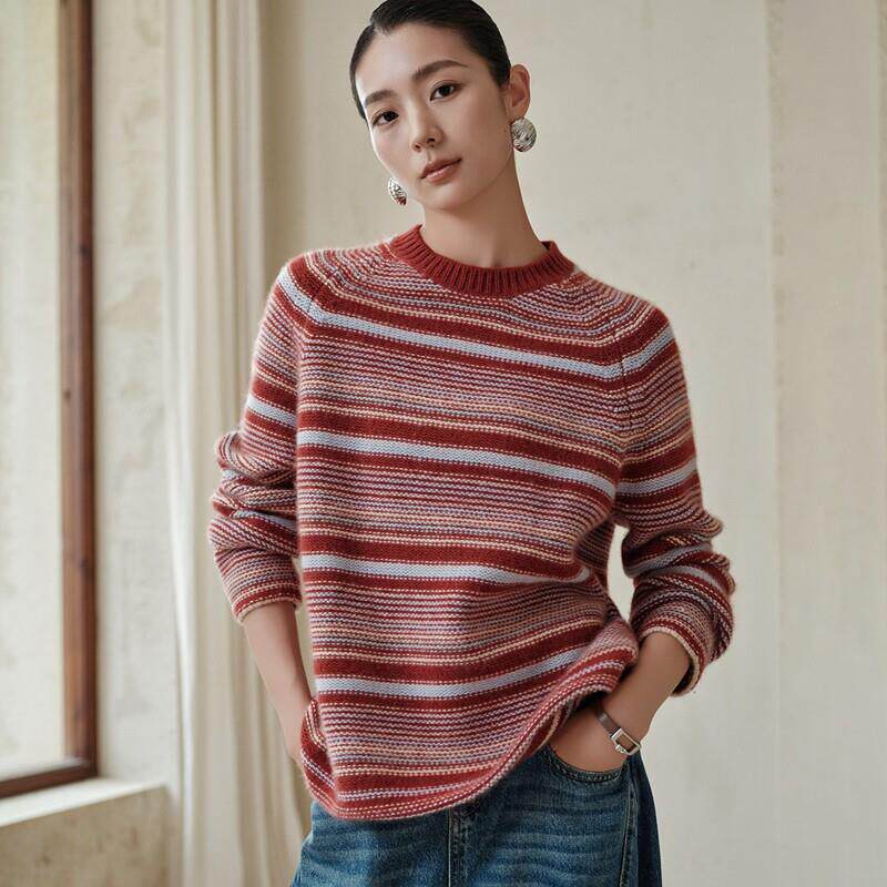 2025秋冬新款100%纯山羊绒衫女圆领加厚宽松毛衣针织打底羊绒衫