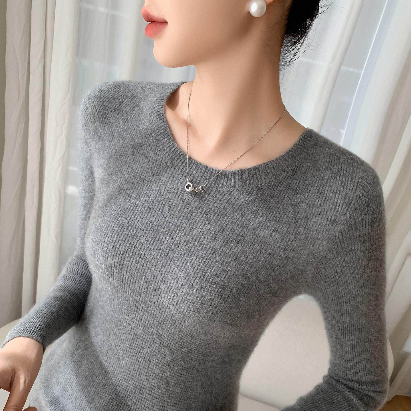 紧身显瘦无缝一体山羊绒衫女圆领毛衣2025新款修身针织羊毛打底衫
