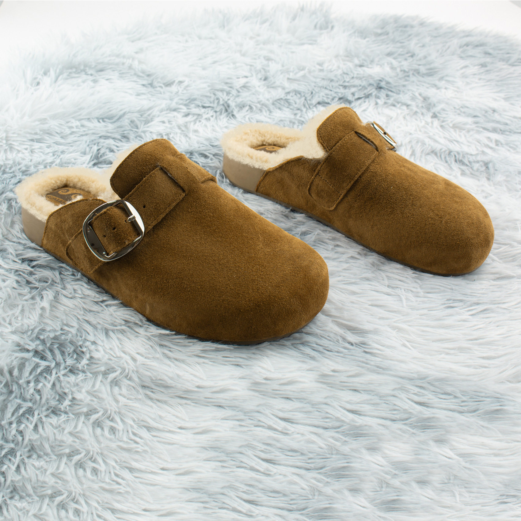 2025冬季新款超高跟勃肯鞋女时尚休闲半拖鞋女外加绒加毛平底女鞋