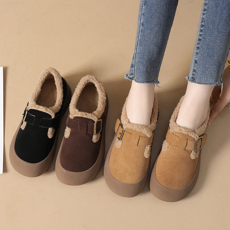 博肯鞋女24秋冬季新款加绒保暖毛毛棉鞋大码平底乐福鞋女鞋冬天鞋,女鞋,棉鞋,淘宝优惠券,粉丝福利购,淘宝优惠卷