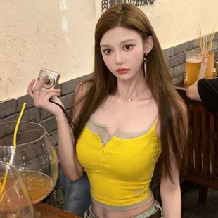365假两件吊带背心女夏季显瘦设计感小众撞色辣妹短款上衣ins