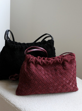 编织包垃圾袋包真皮磨砂牛皮麂皮新款包包女高级感百搭单肩腋下包