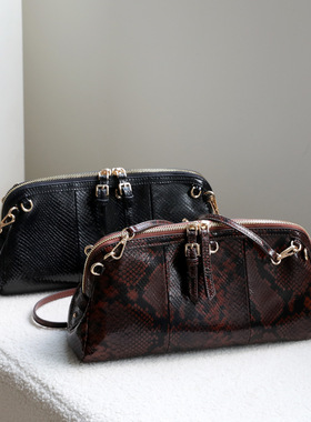 秋冬小众高级感高端大气秋冬头层牛皮个性蛇纹单肩斜挎双肩包