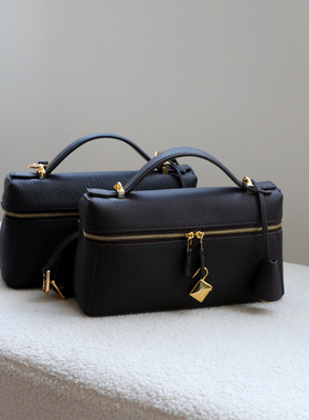 高级感复古饭盒包头层牛皮锁头包手提单肩斜挎真皮小方包