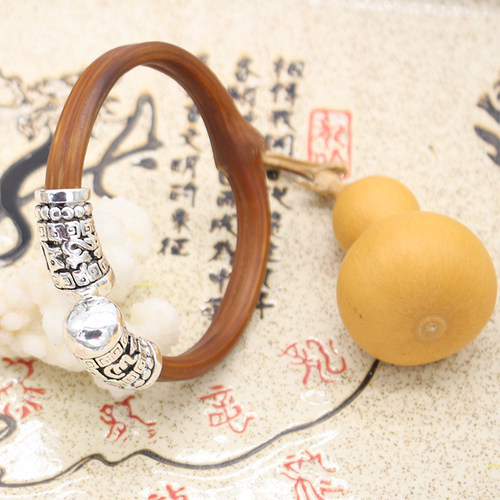 新款六字真言款藏银套管 DIY手工鸡血藤配饰弯管金刚藤银管配件