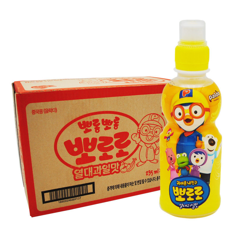 韩国进口 啵乐乐饮料宝露露热带水果味235ml*24瓶儿童果味饮料