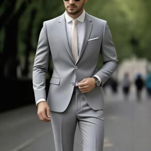 2026新款男士修身西服套装商务休闲婚礼伴郎西装两件套韩版潮流