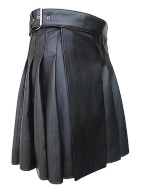 Men's contrasting pleated skirt leather skirt简约百褶裙皮裙
