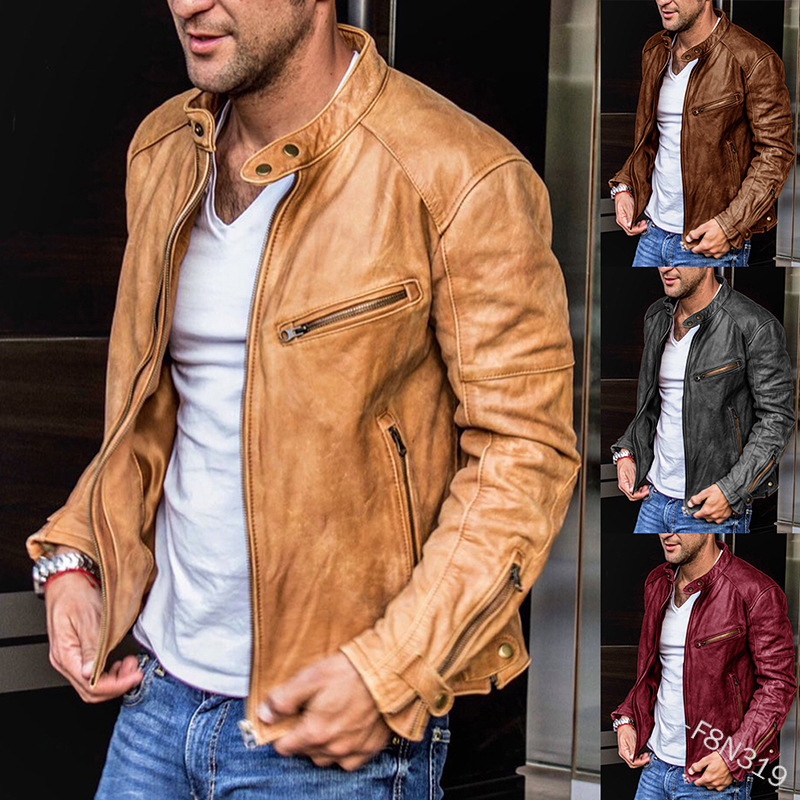 Men Leather Jacket Bomber Motorcycle Biker Jackets男PU皮衣