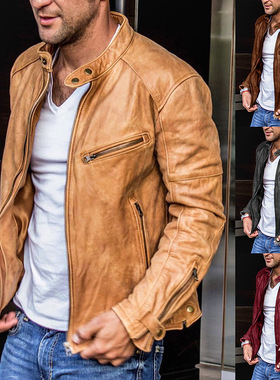 Men Leather Jacket Bomber Motorcycle Biker Jackets 男PU皮衣
