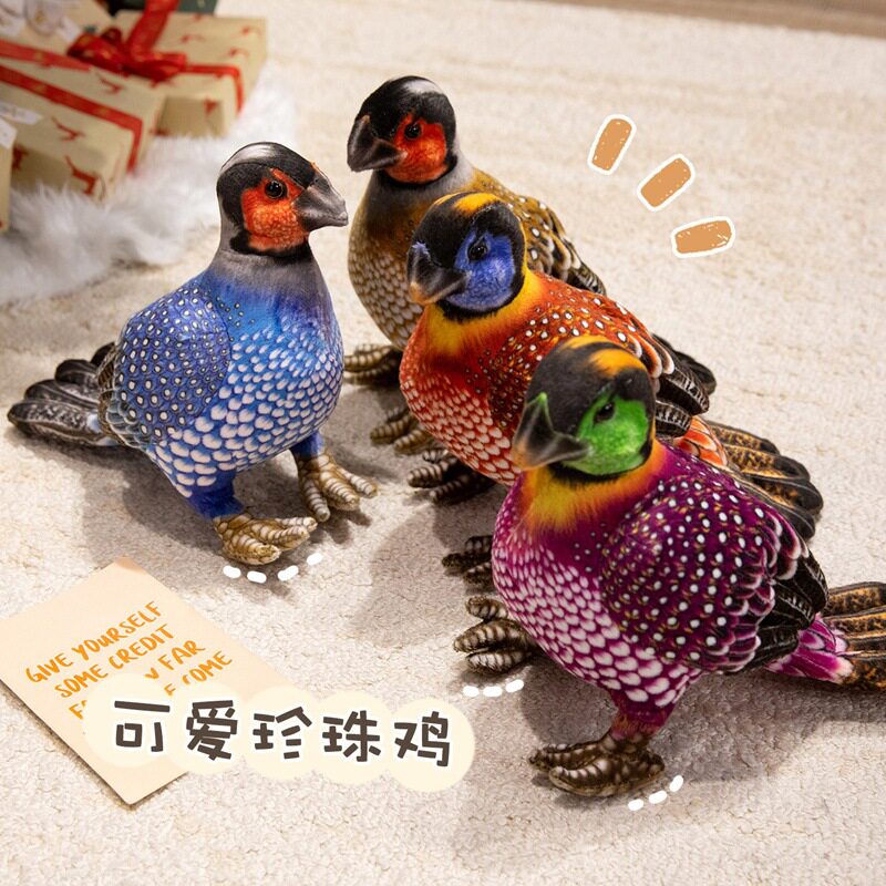 仿真珍珠鸡公仔毛绒玩具彩色小鸟玩偶摆件动物园野鸡影楼拍照道具